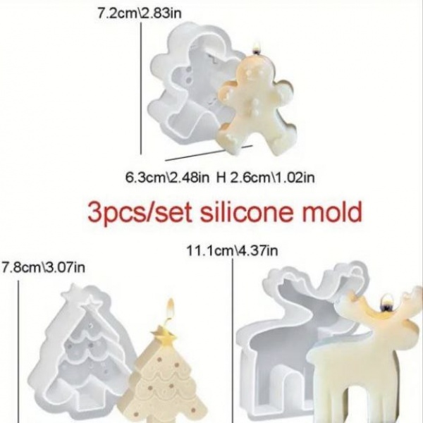 Набір силіконових форм для свічок «Олень, Пряник і Ялинка» – новорічний комплект для виготовлення свічок ручної роботи (Фото 2)