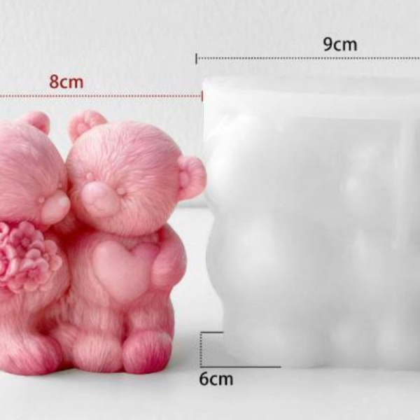 Силіконова форма Ведмедики з серцем 3D для свічок та мила. Молд пара закоханих (Фото 1)