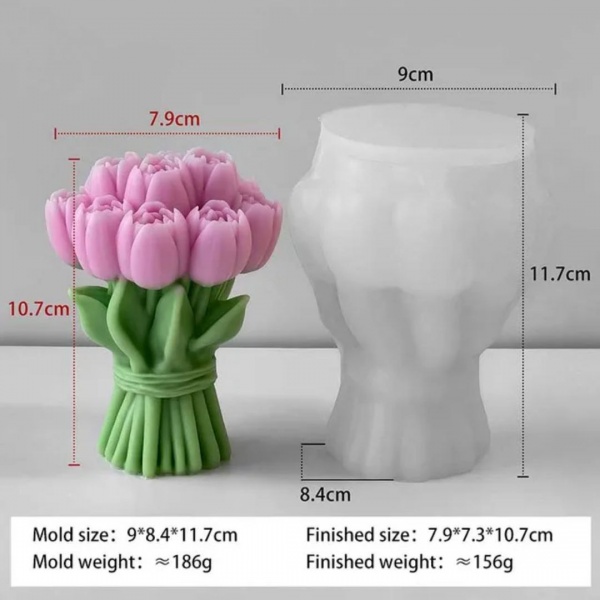Силіконова форма букет тюльпанів 3D — молд для свічок, мила та гіпсу (Фото 1)
