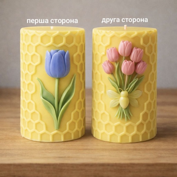 Силіконова форма для свічки "Бджолині соти з тюльпаном і букетом" (Фото 1)